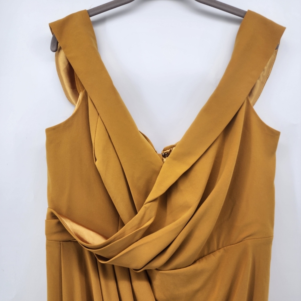 City Chic Rippled Love Off Shoulder Golden Mustard Draped Dress New‎ Size 16 - Picture 4 of 13